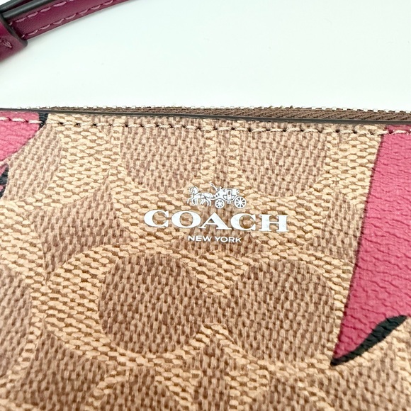Coach Signature Bow Print Wristlet – Brown Pink Zip Pouch Wallet - Picture 2 of 5